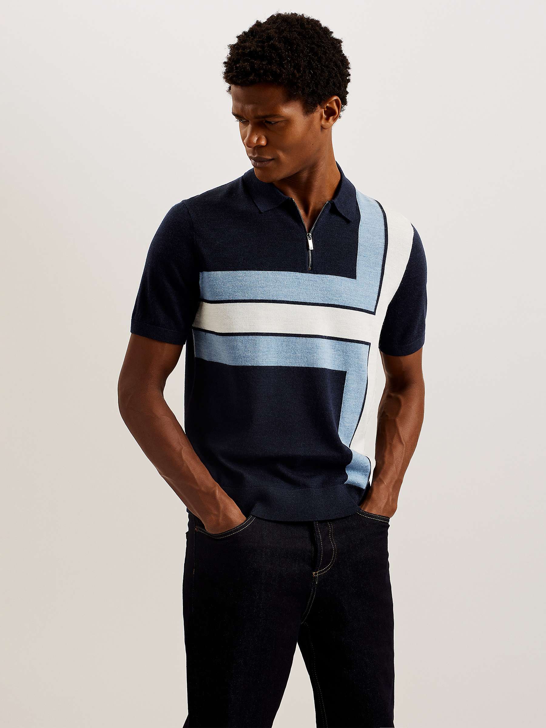 Buy Ted Baker Ambler Colour Block Wool Polo Top, Navy/Multi Online at johnlewis.com