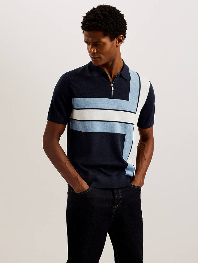 Ted Baker Ambler Colour Block Wool Polo Top, Navy/Multi