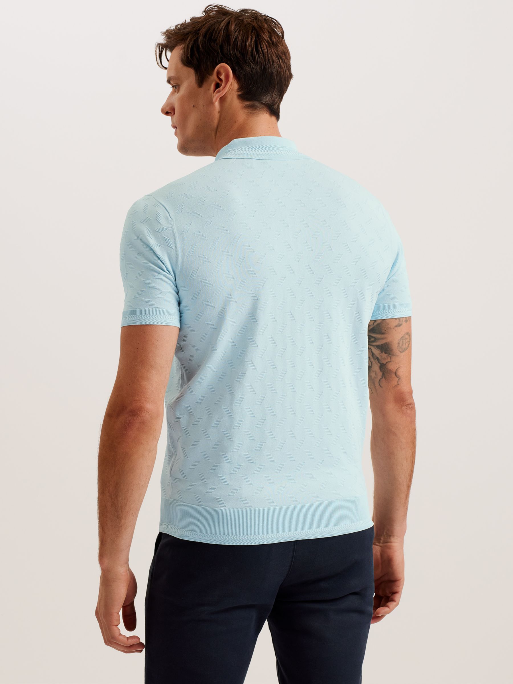 Ted Baker Palton Textured Zipped Polo Shirt, Light Blue, M