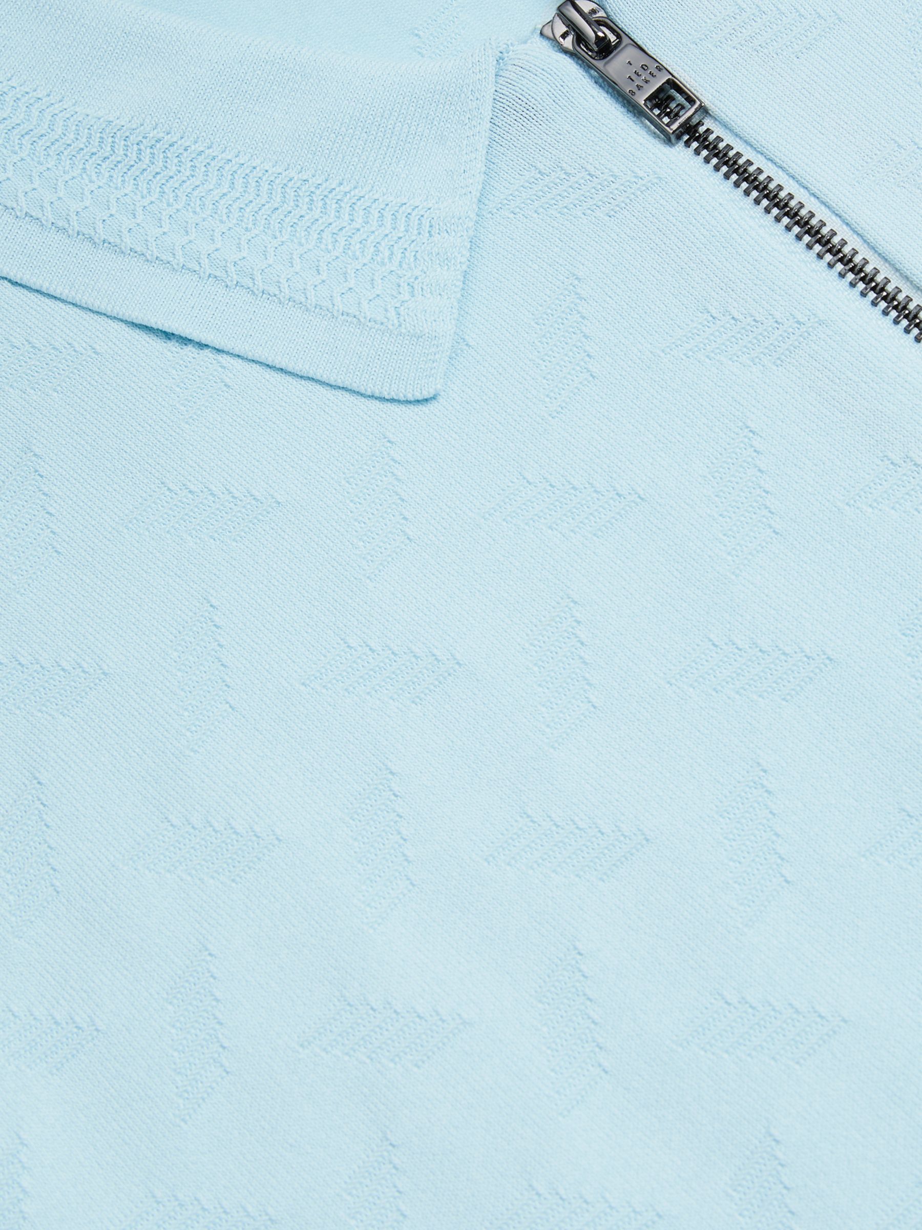 Ted Baker Palton Textured Zipped Polo Shirt, Light Blue, M