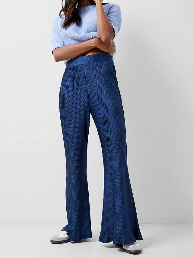 French Connection Scarlette Flared Textured Trousers, Midnight Blue