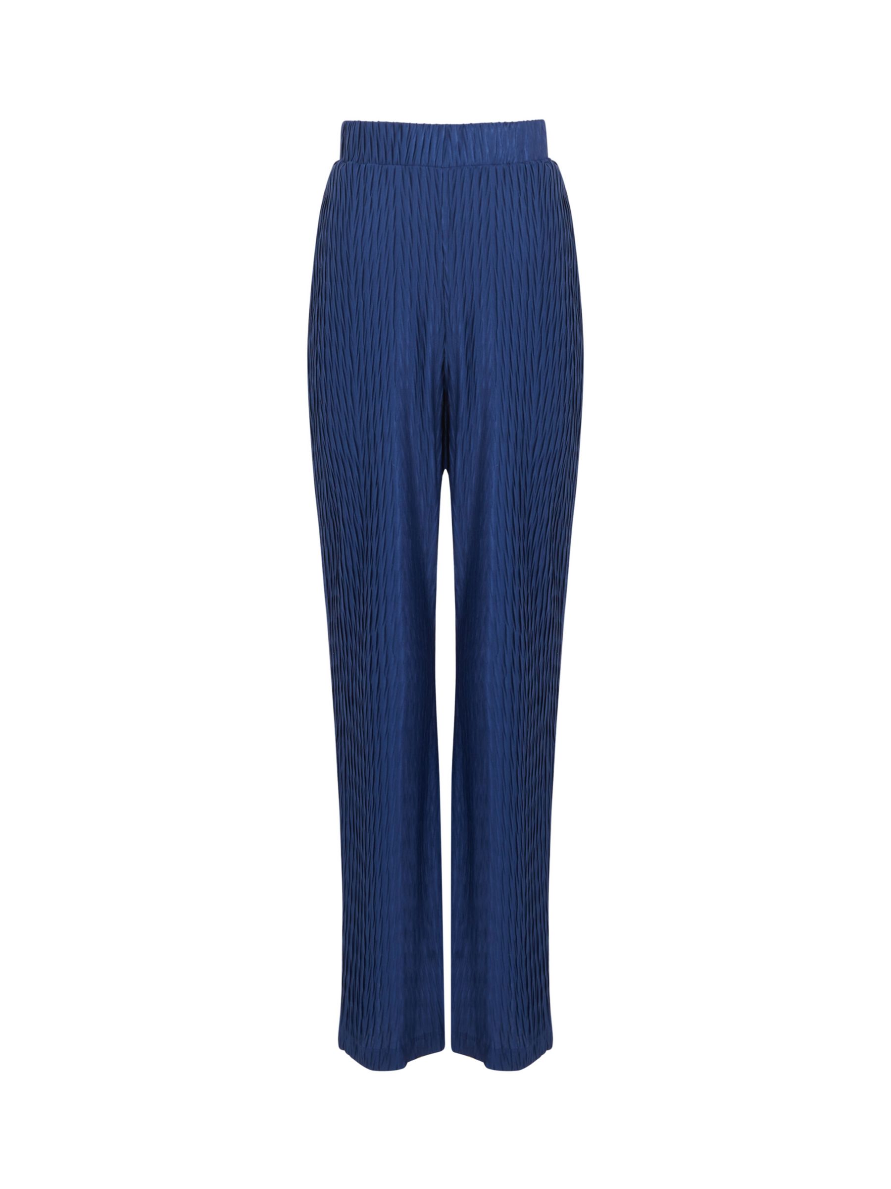 French Connection Scarlette Flared Textured Trousers, Midnight Blue at ...