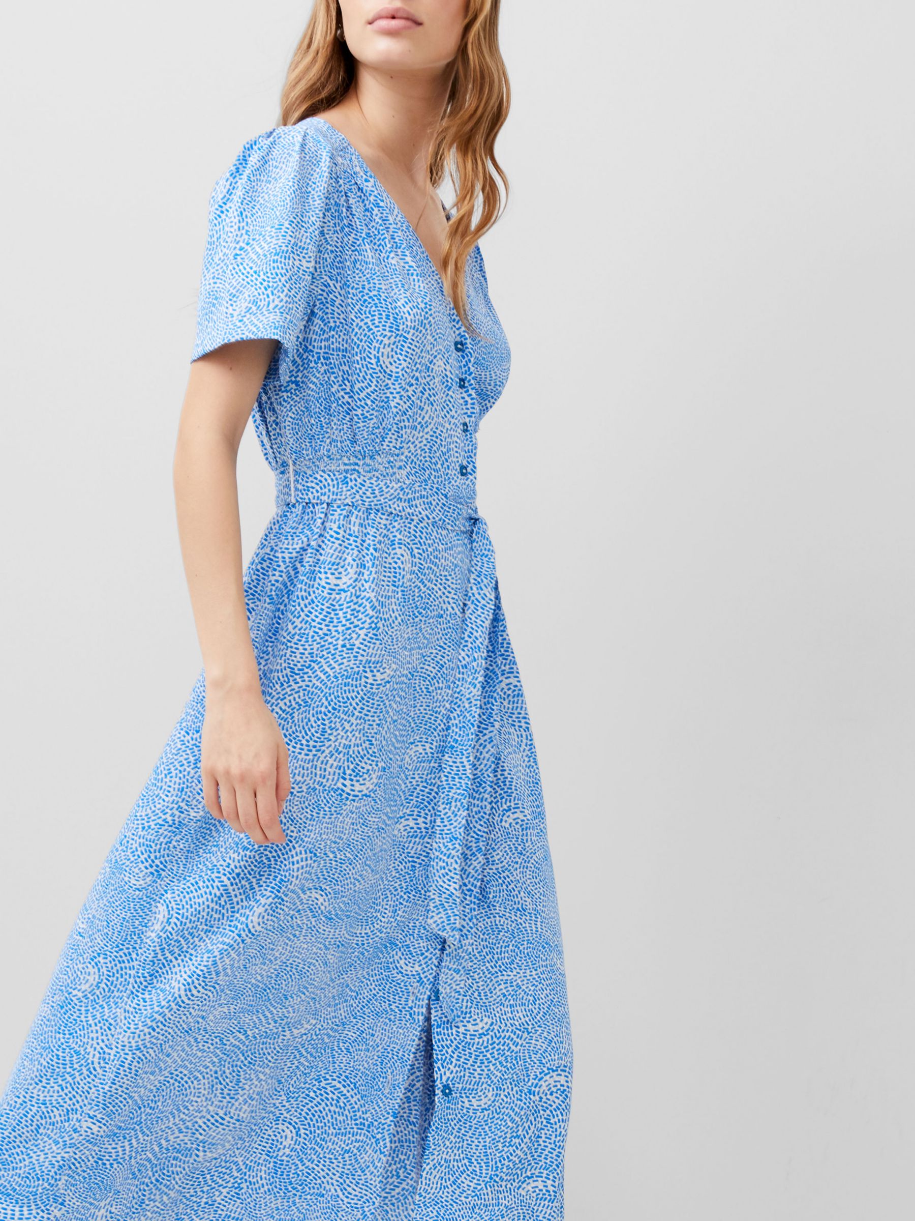 French Connection Bernice Elitan Abstract Print Midi Dress, Blue Mist, 8