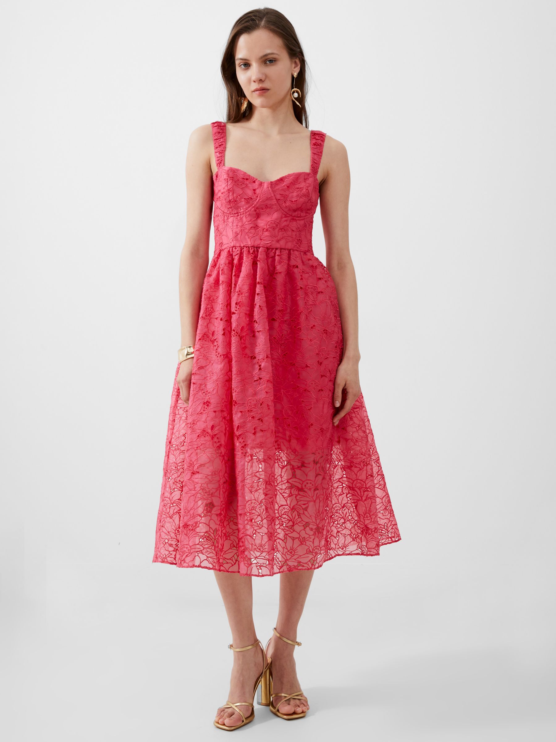 French Connection Embroidered Lace Midi Dress, Azalea, 12