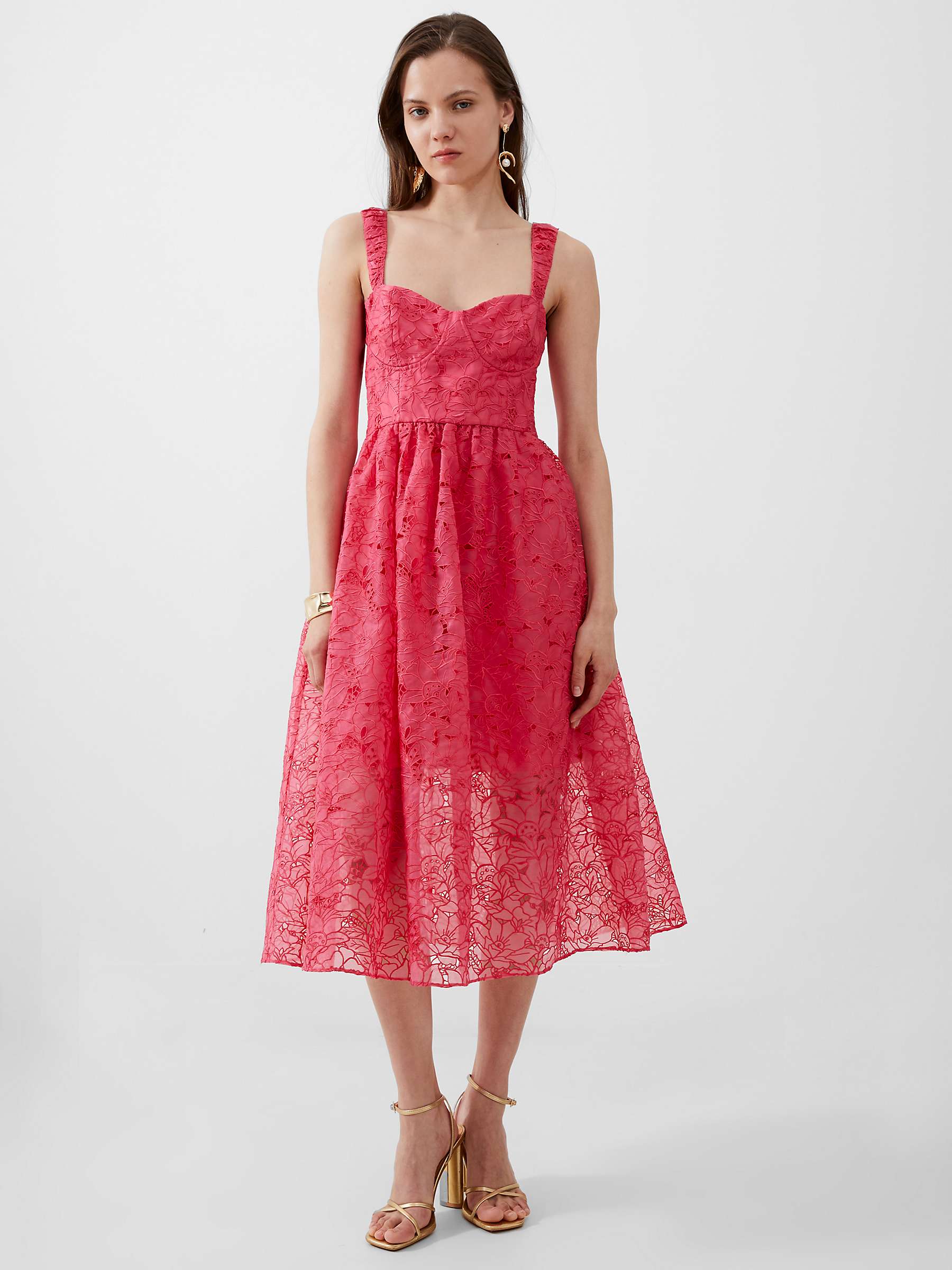 Buy French Connection Embroidered Lace Midi Dress, Azalea Online at johnlewis.com