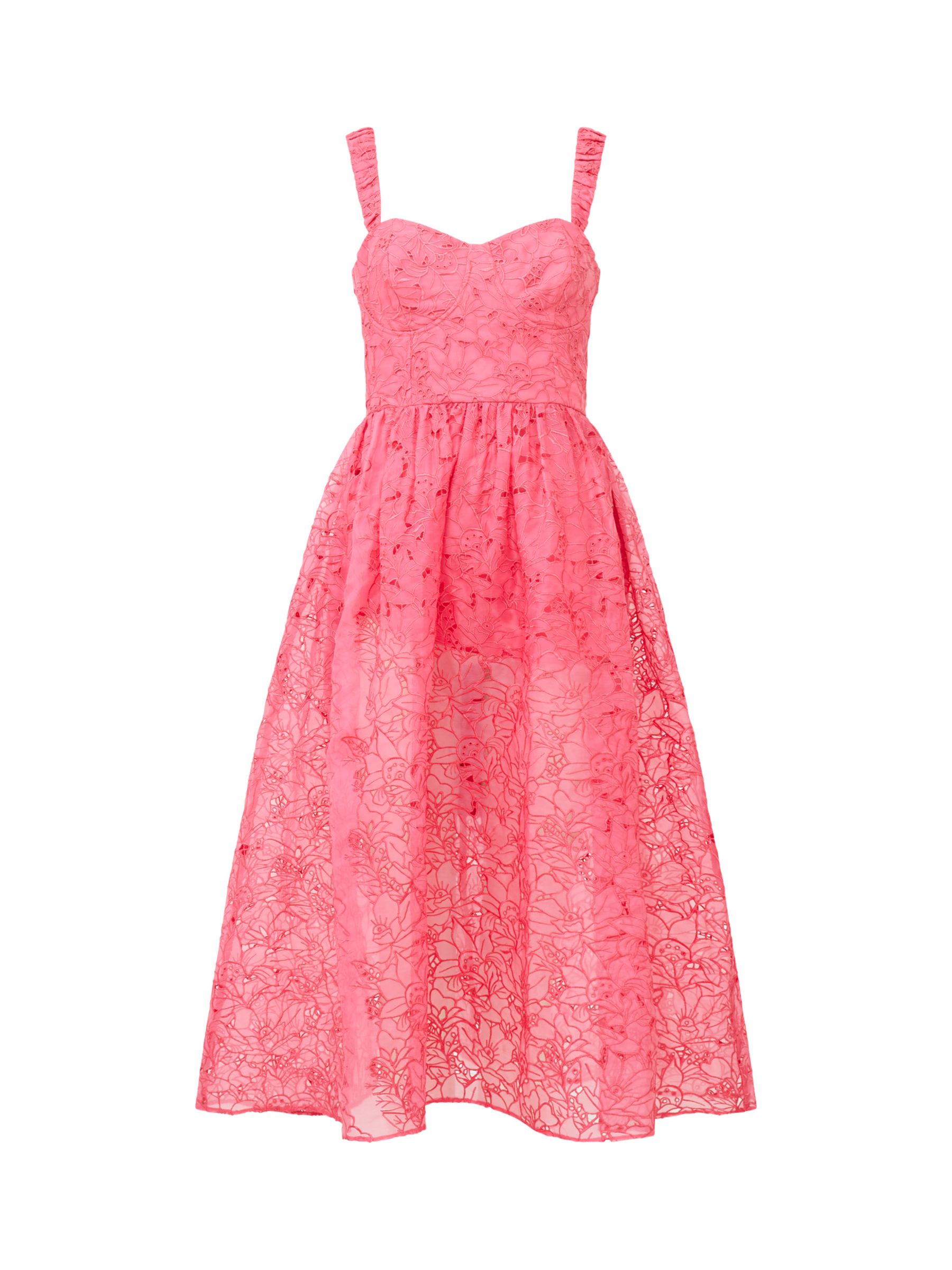 French Connection Embroidered Lace Midi Dress, Azalea, 12