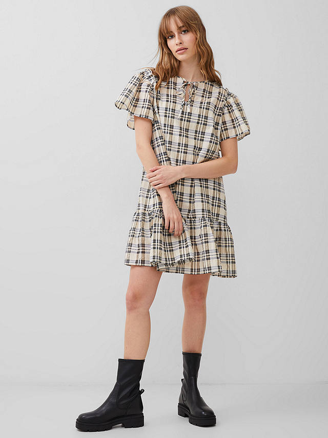 French Connection Ivy Mini Check Dress, Black Ash/Classic Cream