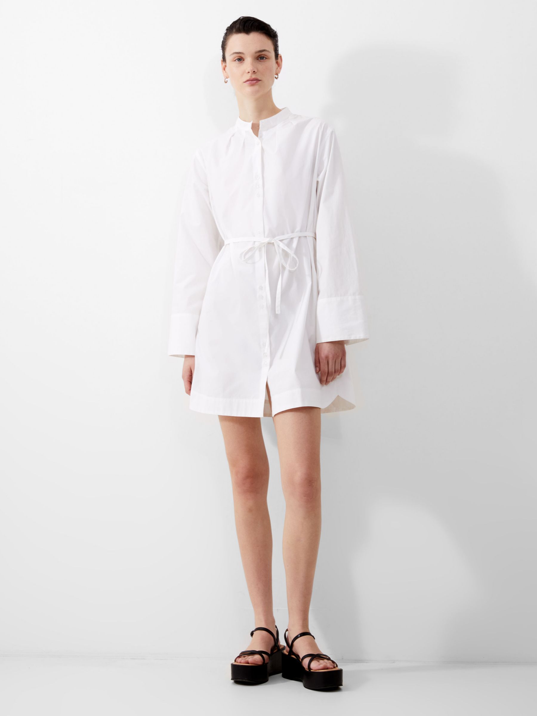 French Connection Alissa Cotton Mini Shirt Dress, Linen White, XS