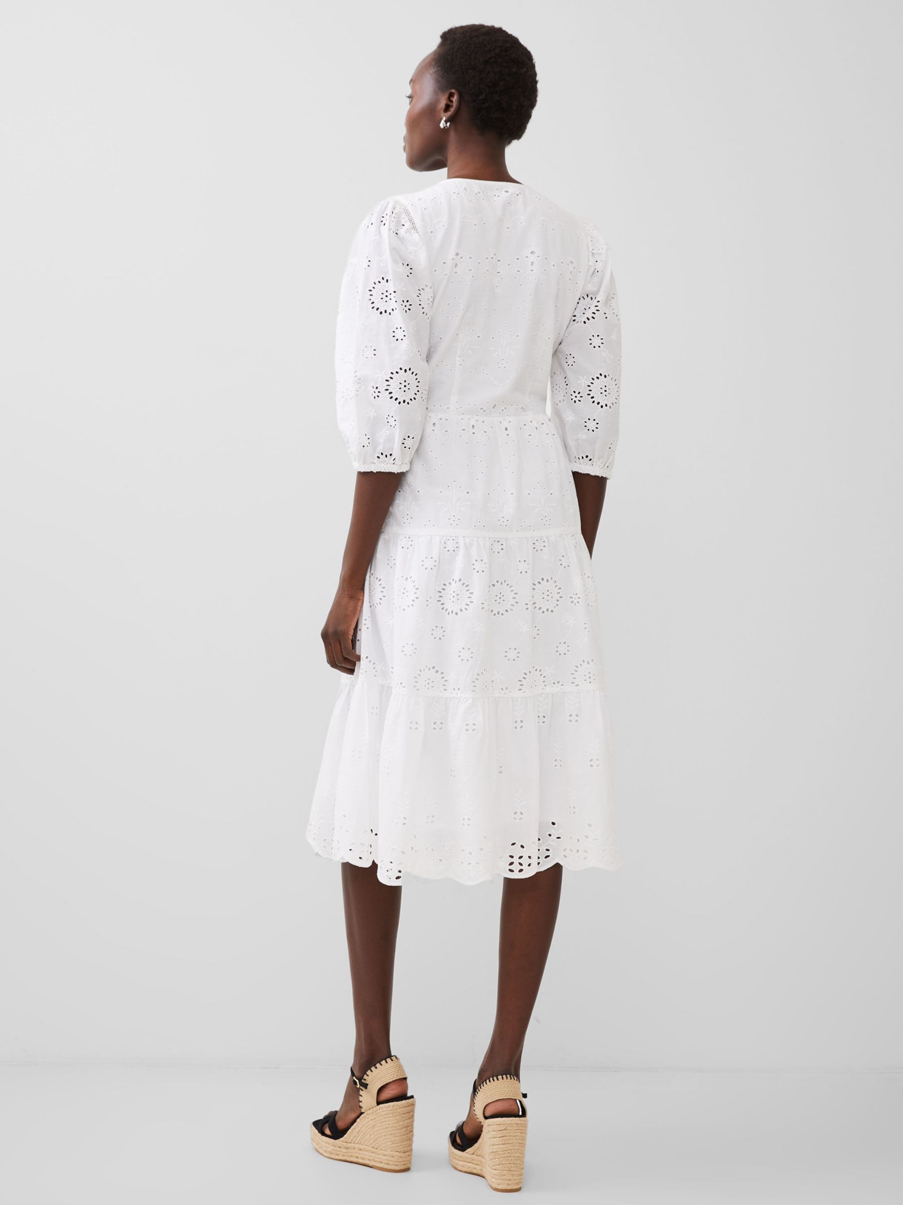 French Connection Broderie Anglaise Midi Dress, Linen White, 18