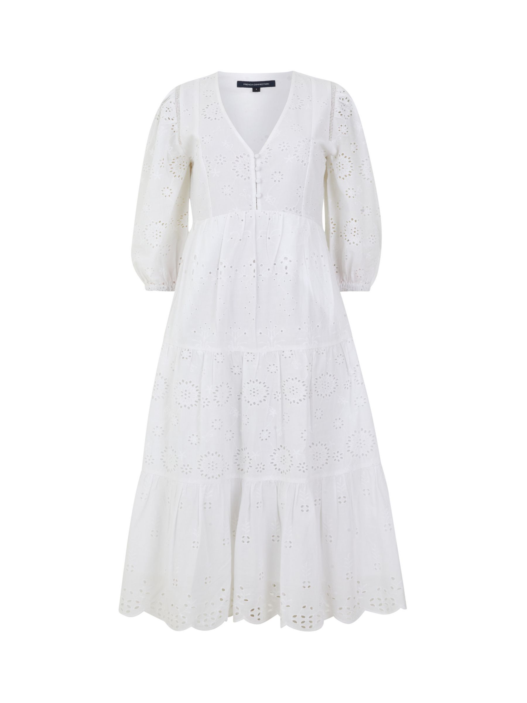 Buy French Connection Broderie Anglaise Midi Dress, Linen White Online at johnlewis.com