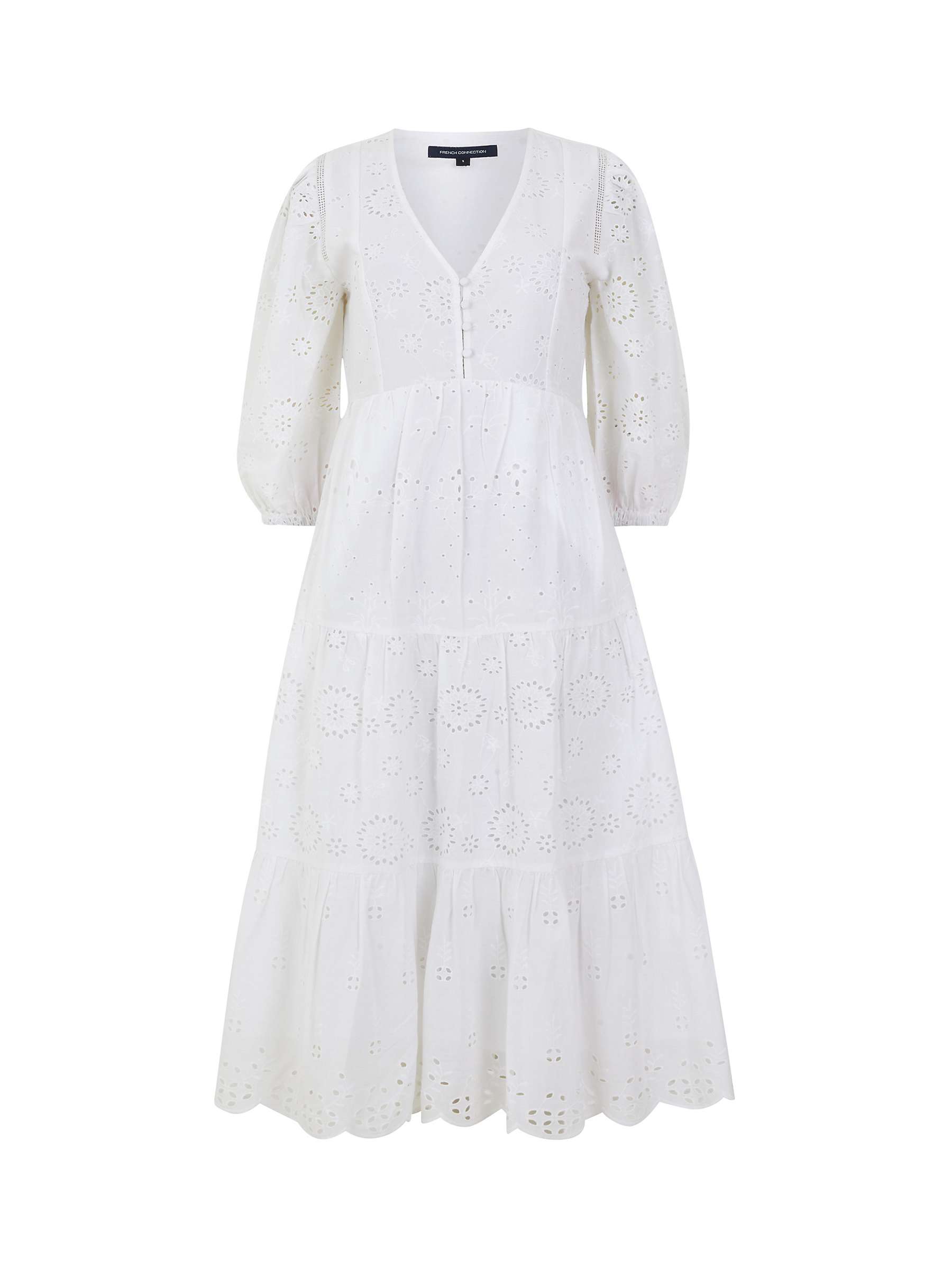 Buy French Connection Broderie Anglaise Midi Dress, Linen White Online at johnlewis.com