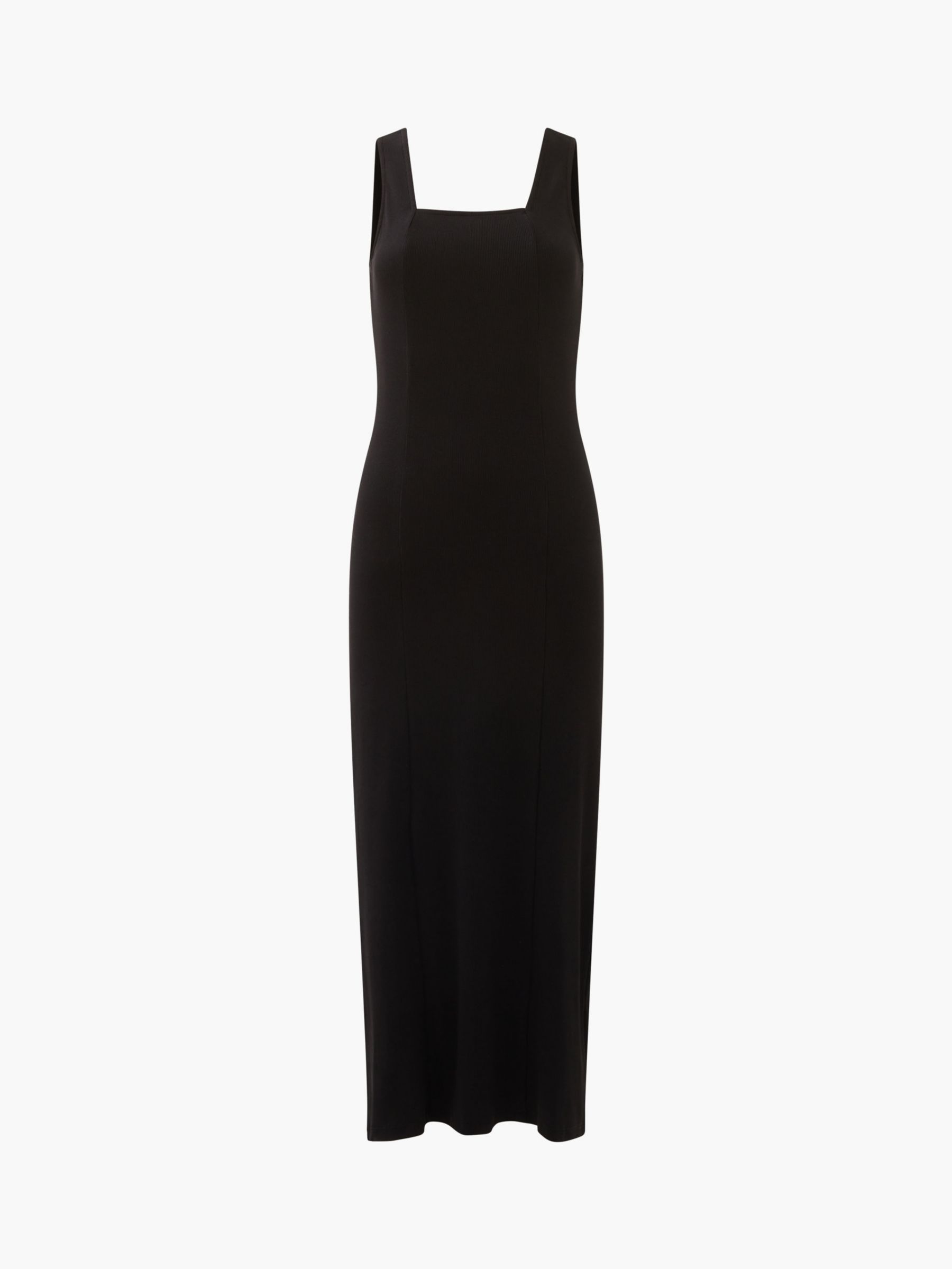 French Connection Rassia Rib Square Neck Midi Dress, Blackout