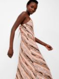 French Connection Gaia Flavia Textured Diagonal  Stripe Midi Dress, Mocha Mousse