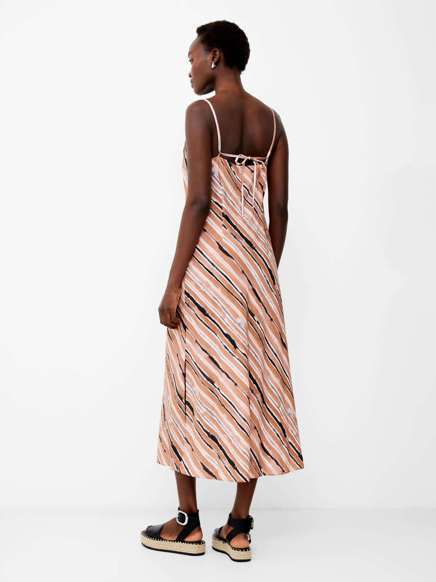 French Connection Gaia Flavia Textured Diagonal  Stripe Midi Dress, Mocha Mousse, 6