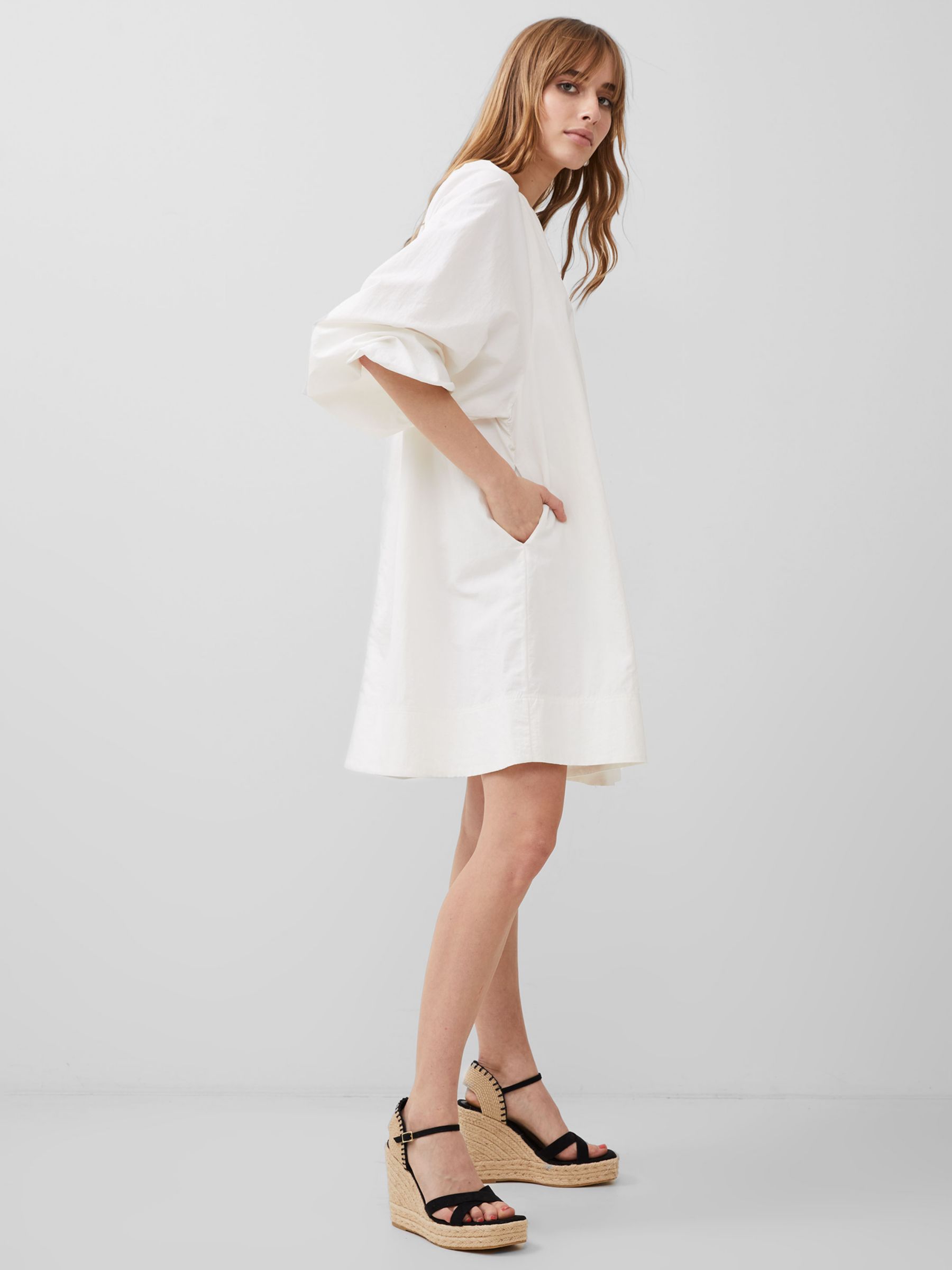 French Connection Alora Puff Sleeve Mini Dress, Linen White, XS