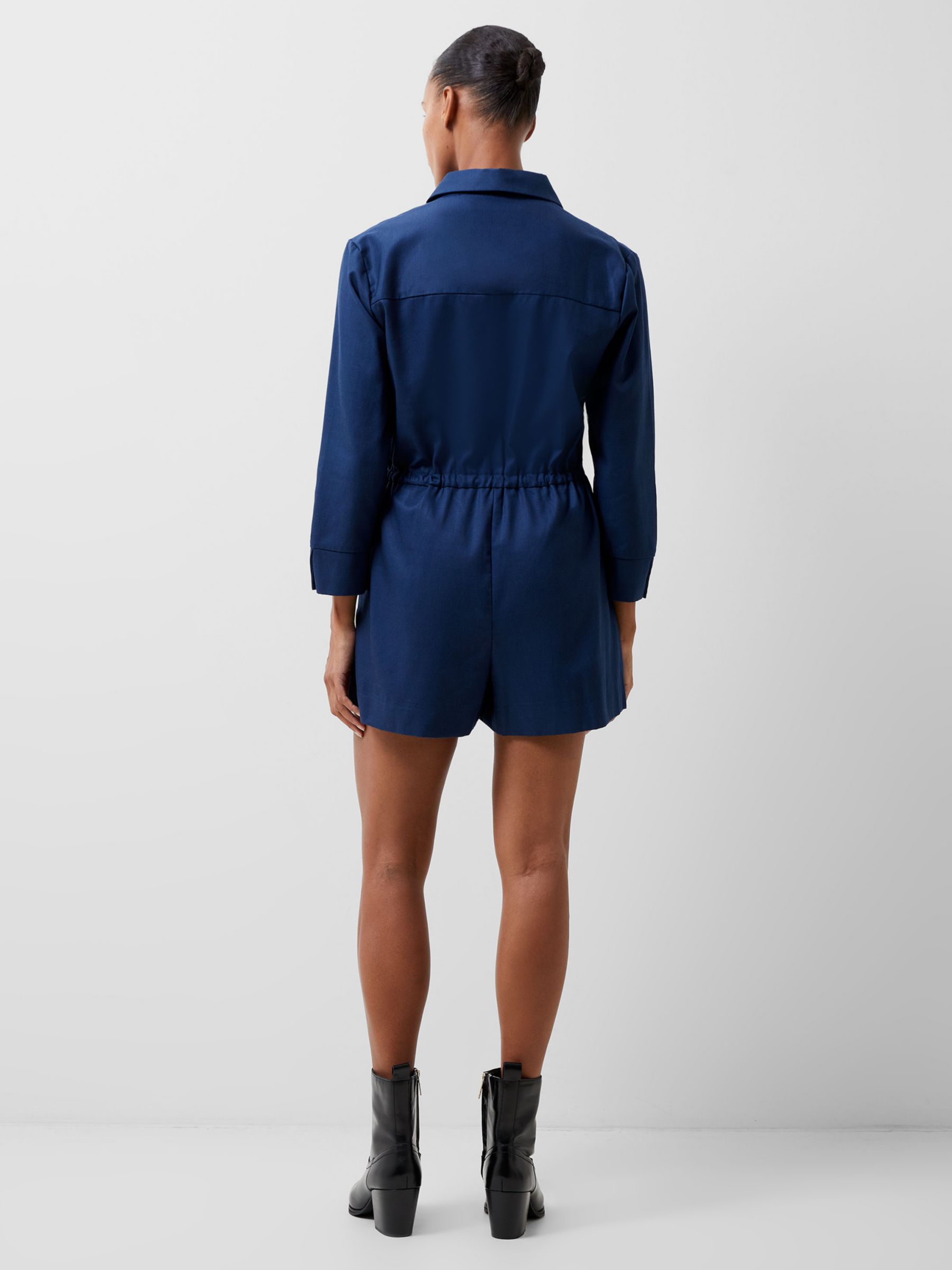 French Connection Bodie Shirt Playsuit, Midnight Blue, S
