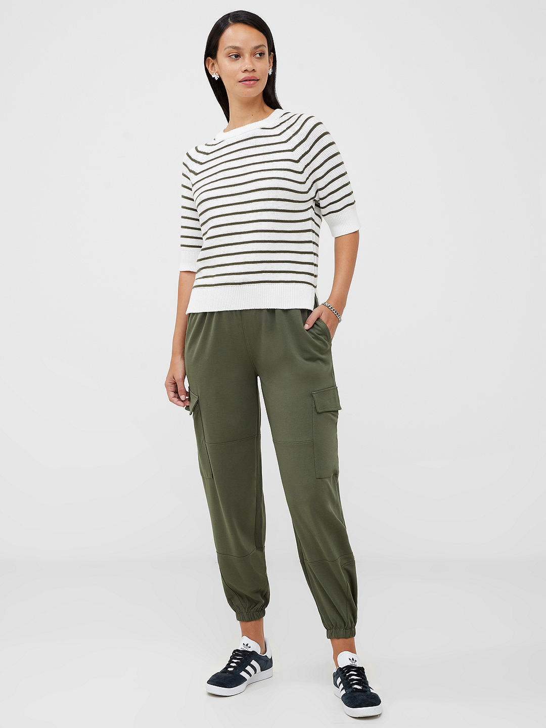 French Connection Lily Mozart Stripe Cotton Jumper, Summer White/Utility