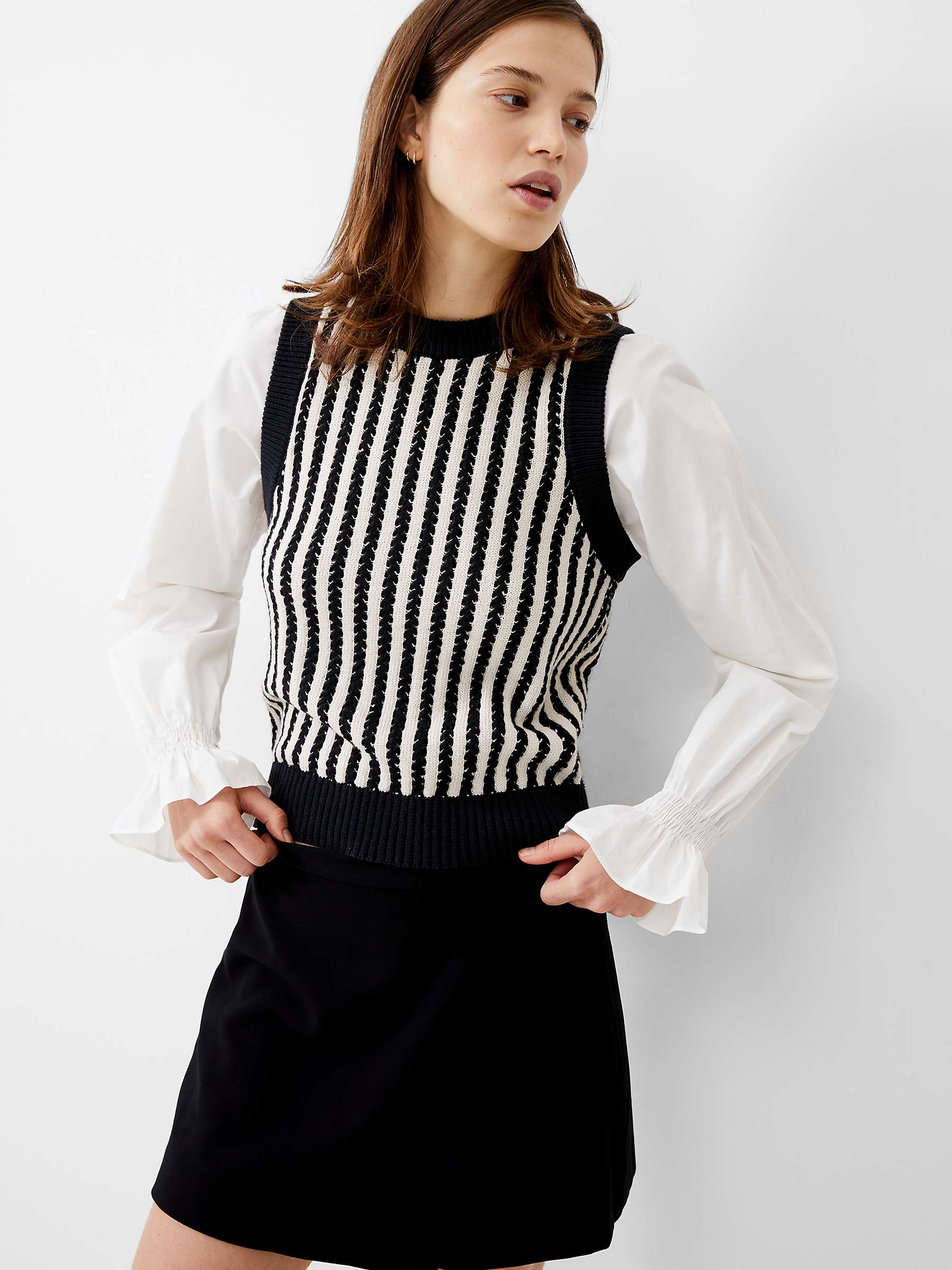 Buy French Connection Hadlee Jessika Shirt Sleeve Jumper, Black Ash/Classic Cream Online at johnlewis.com