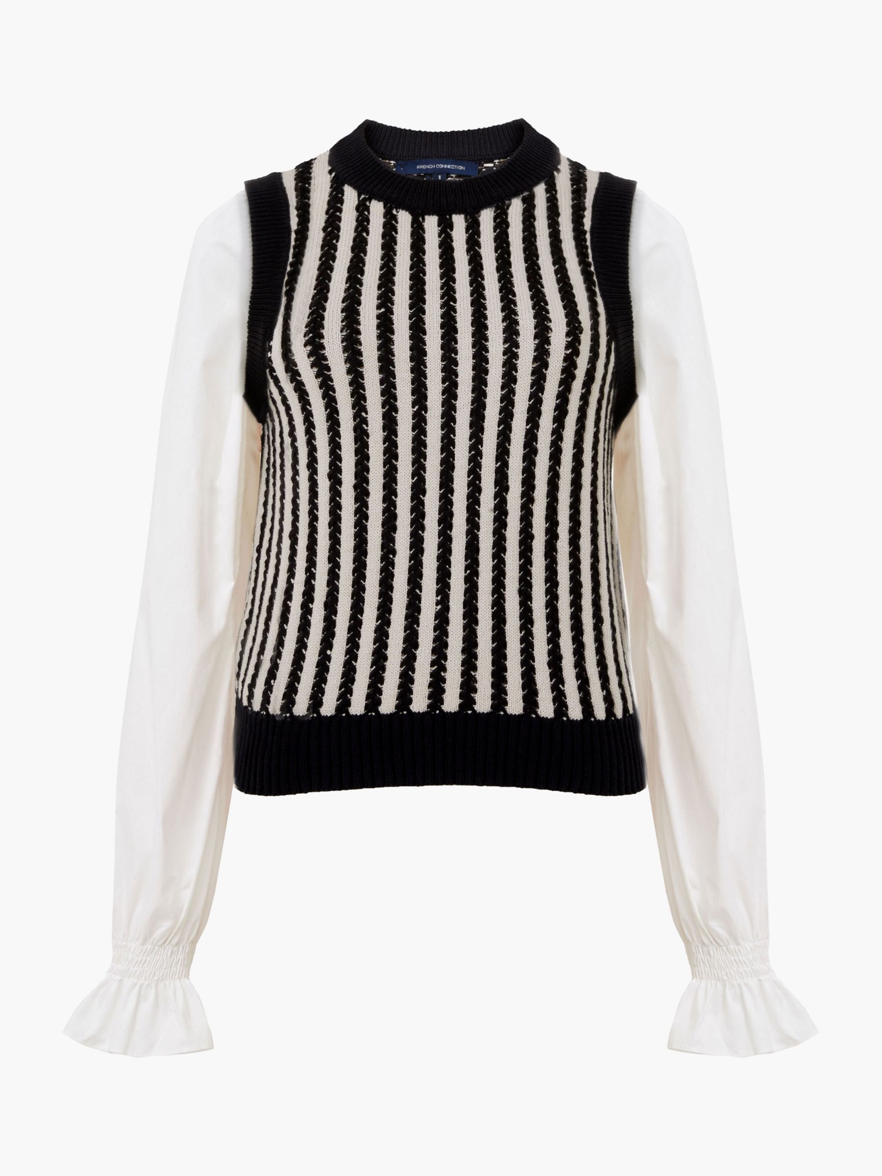 French Connection Hadlee Jessika Shirt Sleeve Jumper, Black Ash/Classic Cream, XS