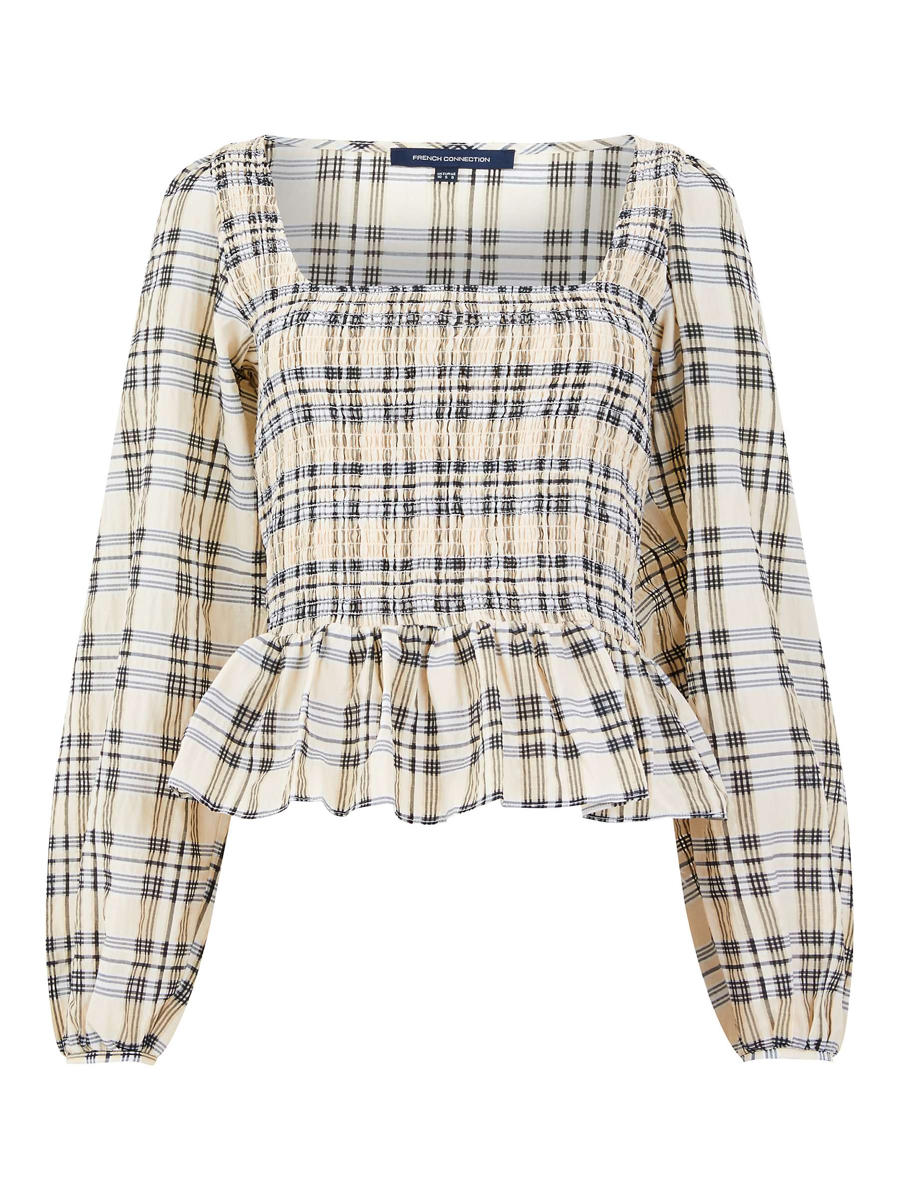 Buy French Connection Ivy Check Smocked Top, Black Ash/Classic Cream Online at johnlewis.com
