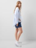 French Connection Rhodes Poplin Embroidered Popover Shirt, Linen White/Blue