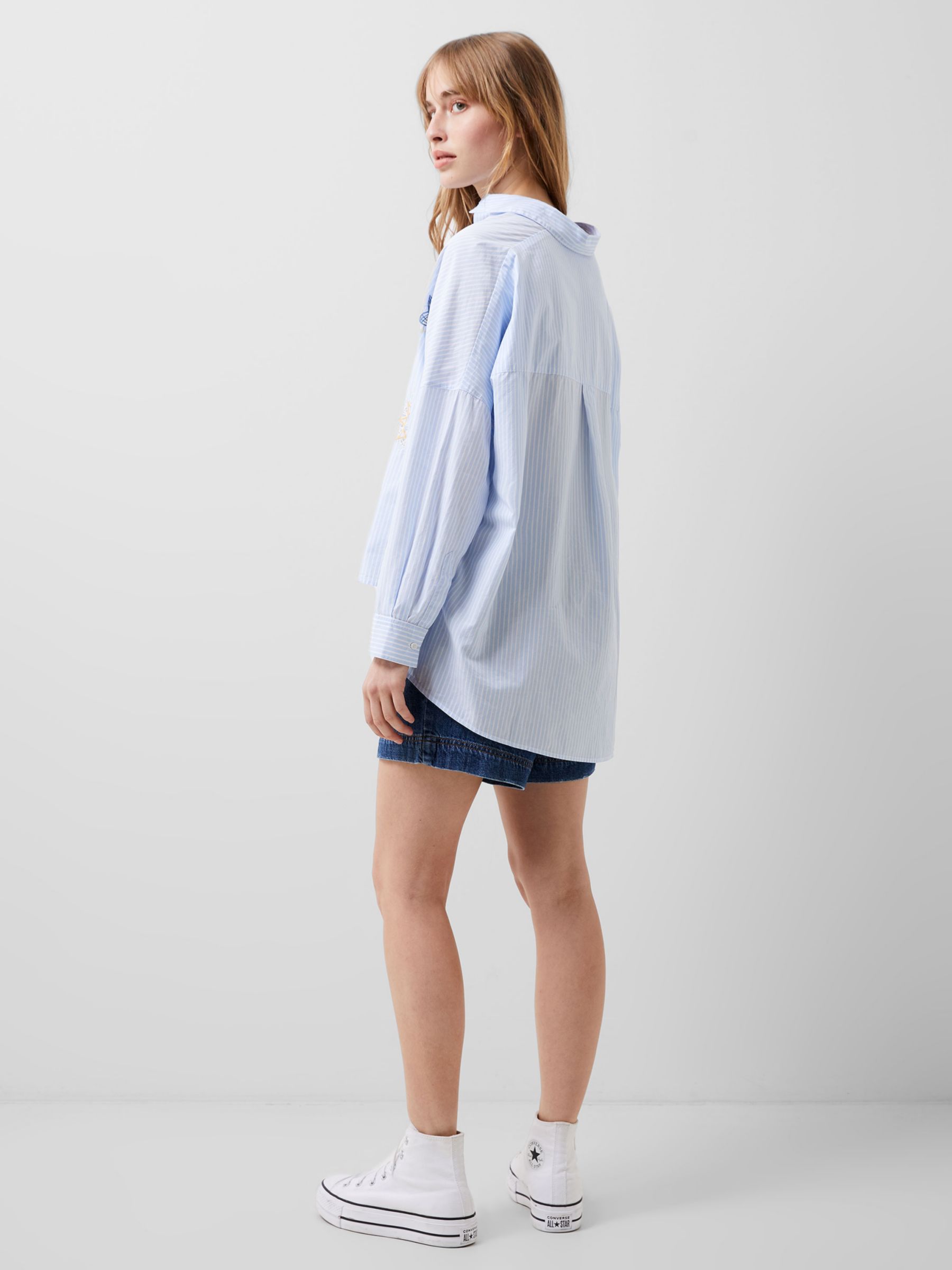 Buy French Connection Rhodes Poplin Embroidered Popover Shirt, Linen White/Blue Online at johnlewis.com