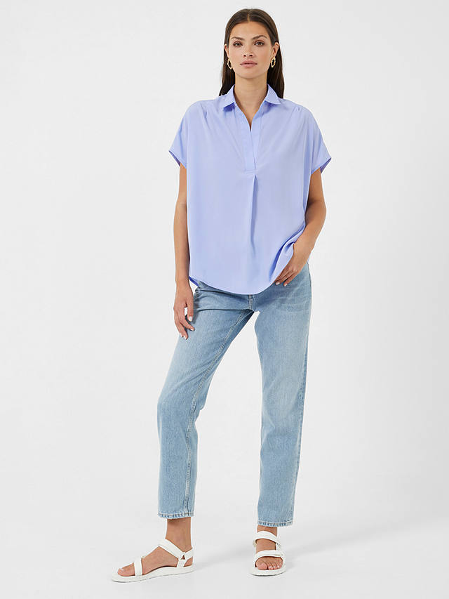 French Connection Short Sleeve Light Crepe Blouse, Bluebell            