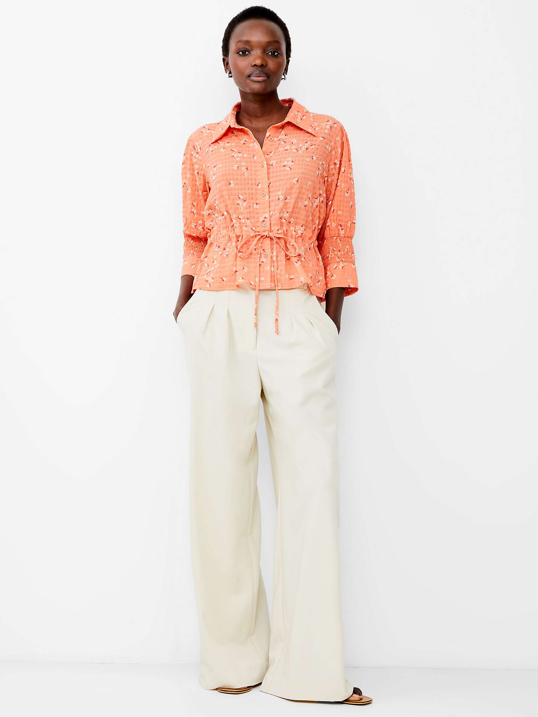 Buy French Connection Gretta 3/4 Sleeve Shirt, Coral/Multi Online at johnlewis.com