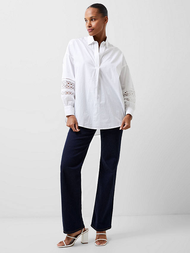 French Connection Rhodes Emboroidered Sleeve Shirt, Linen White         