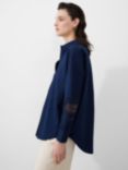 French Connection Rhodes Emboroidered Sleeve Shirt, Midnight Blue