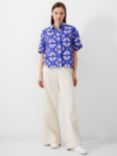 French Connection Dory Birdie Linen Blend Shirt, Royal Blue/Multi