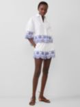 French Connection Alissa Cotton Embroidered Shorts, Linen White/Blue
