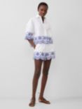 French Connection Alissa Cotton Embroidered Shorts, Linen White/Blue