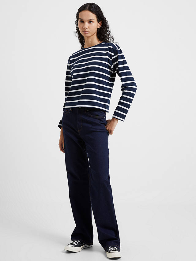 French Connection Rallie Long Sleeve Stripe T-Shirt, Marine/White