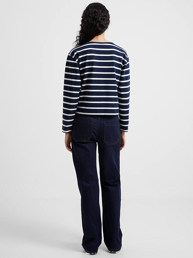 French Connection Rallie Long Sleeve Stripe T-Shirt, Marine/White