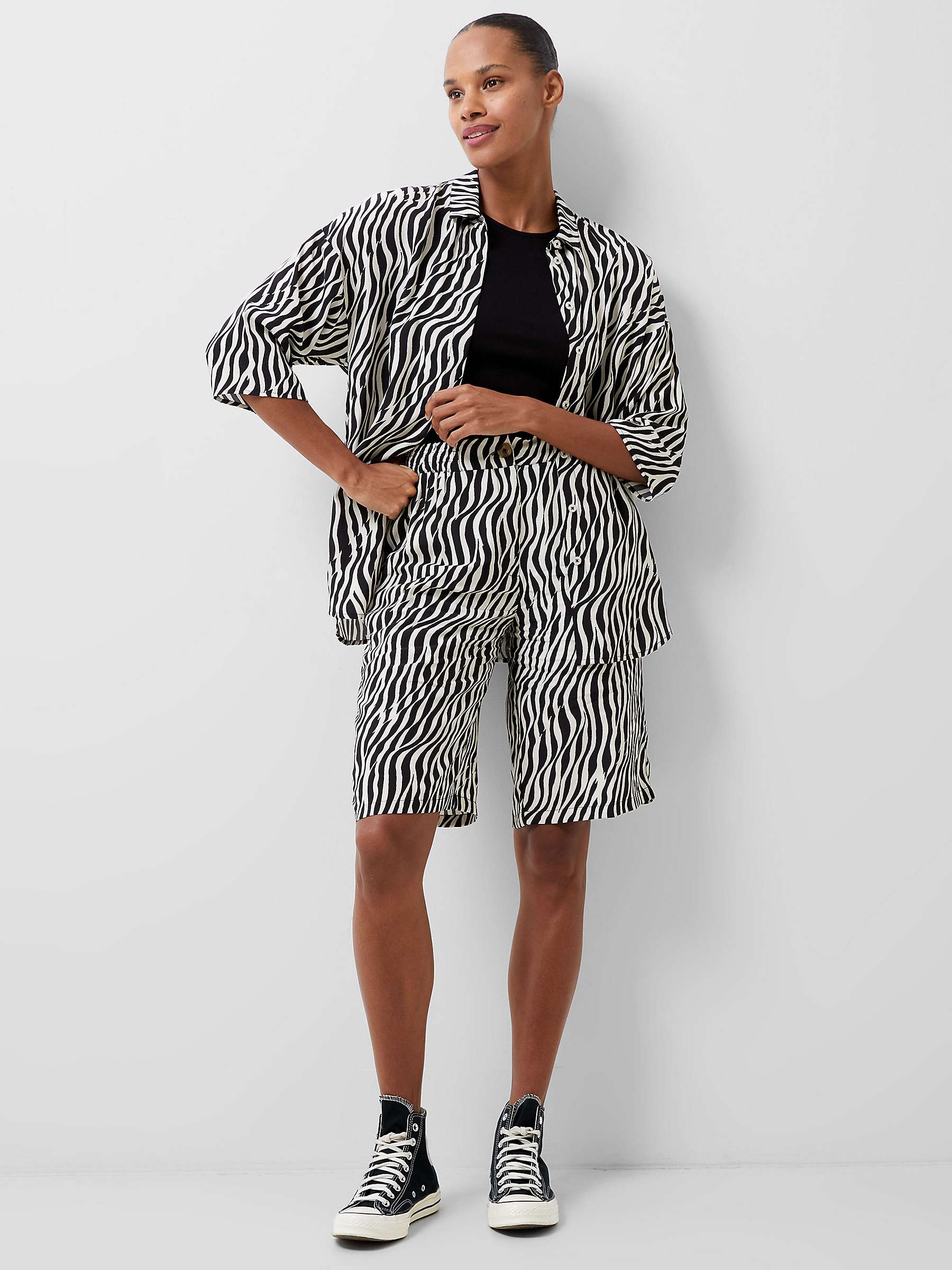 Buy French Connection Seine Delphine Abstract Print Shorts, Blackout/Classic White Online at johnlewis.com