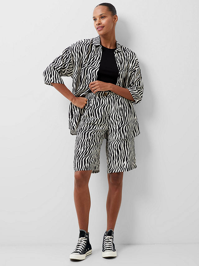 French Connection Seine Delphine Abstract Print Shorts, Blackout/Classic White