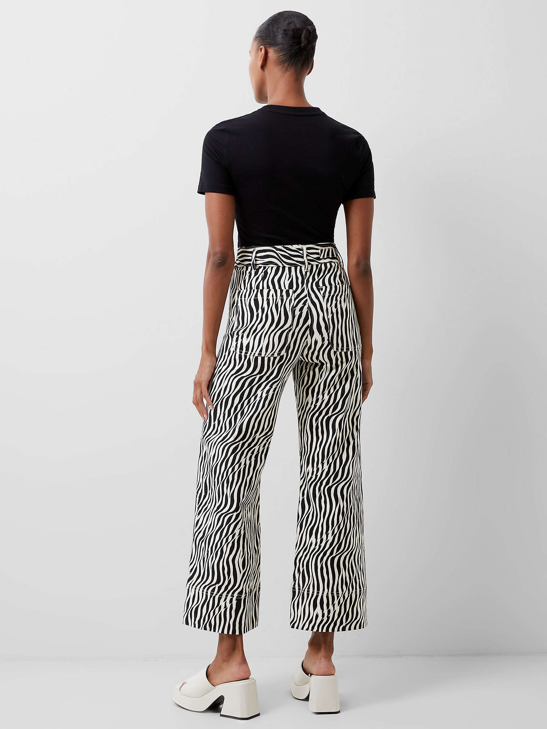 Buy French Connection Seine Atena Wave Print Cropped Twill Trousers, Black/White Online at johnlewis.com