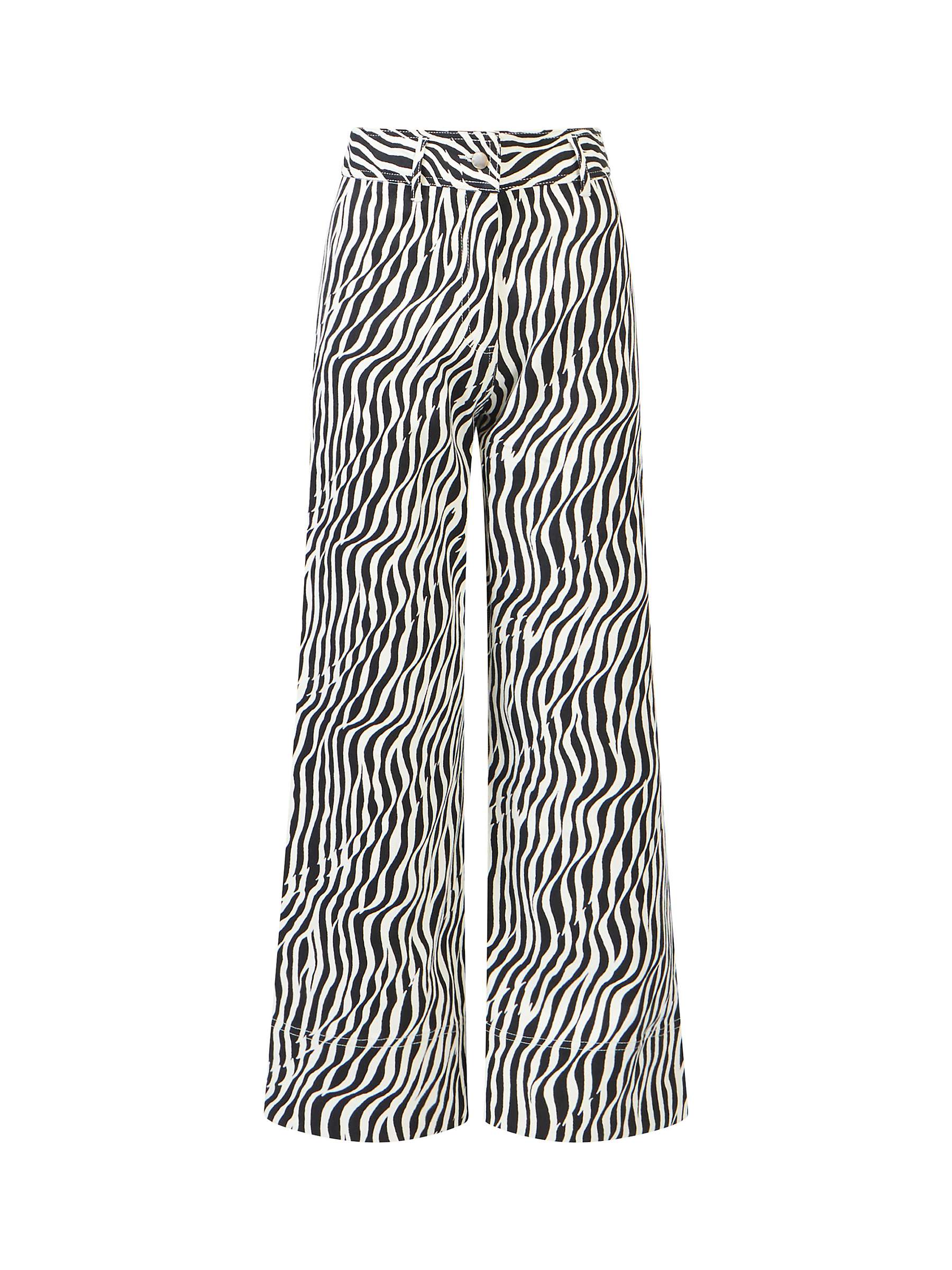 Buy French Connection Seine Atena Wave Print Cropped Twill Trousers, Black/White Online at johnlewis.com
