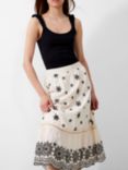 French Connection Felicity Embroidered Skirt, Classic Cream/Black