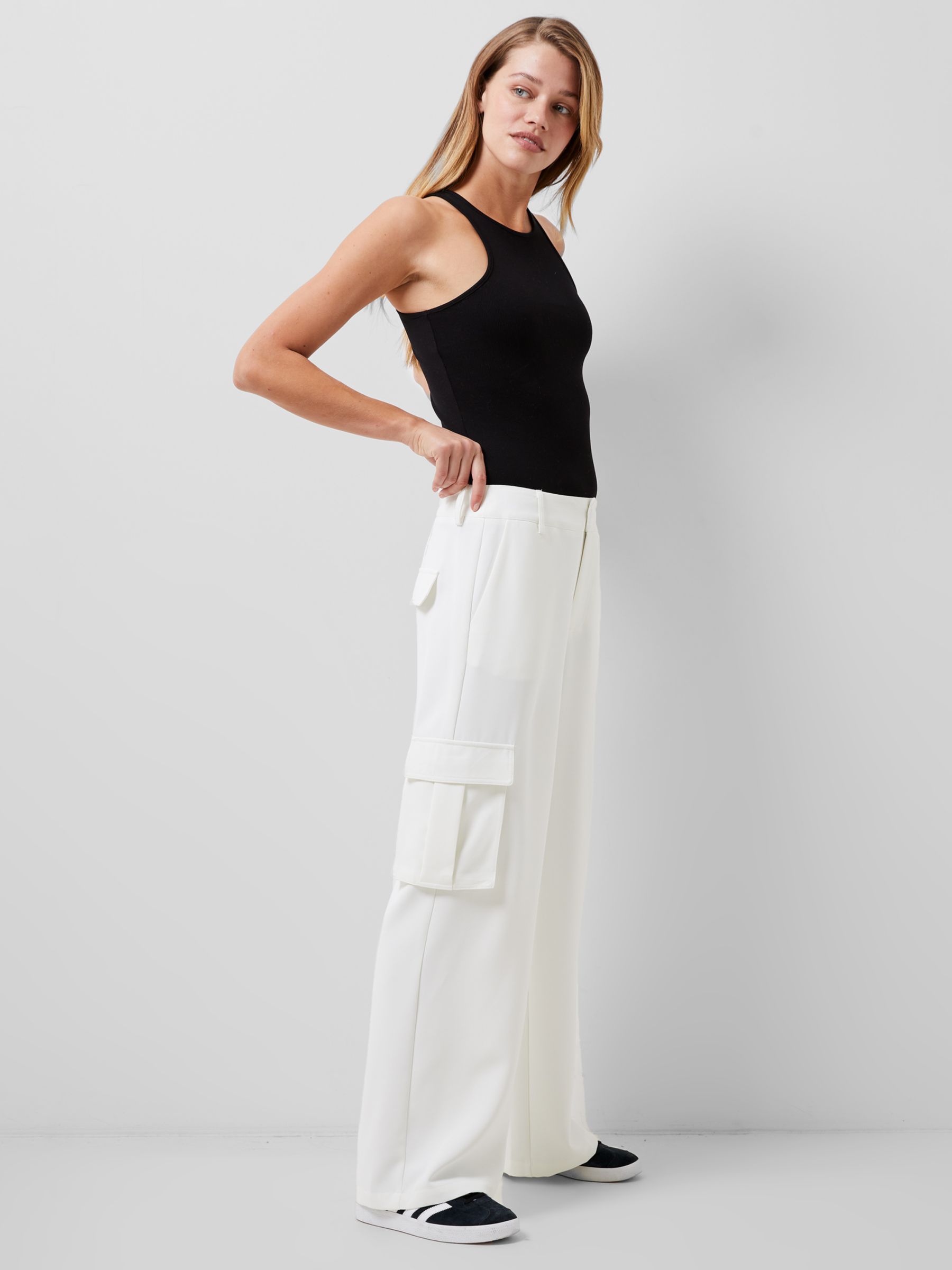 French Connection Echo Wide Leg Crepe Trousers, Blackout at John