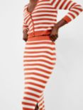 French Connection Nesta Stripe Cotton Bodycon Midi Skirt, Rosewood/Cream