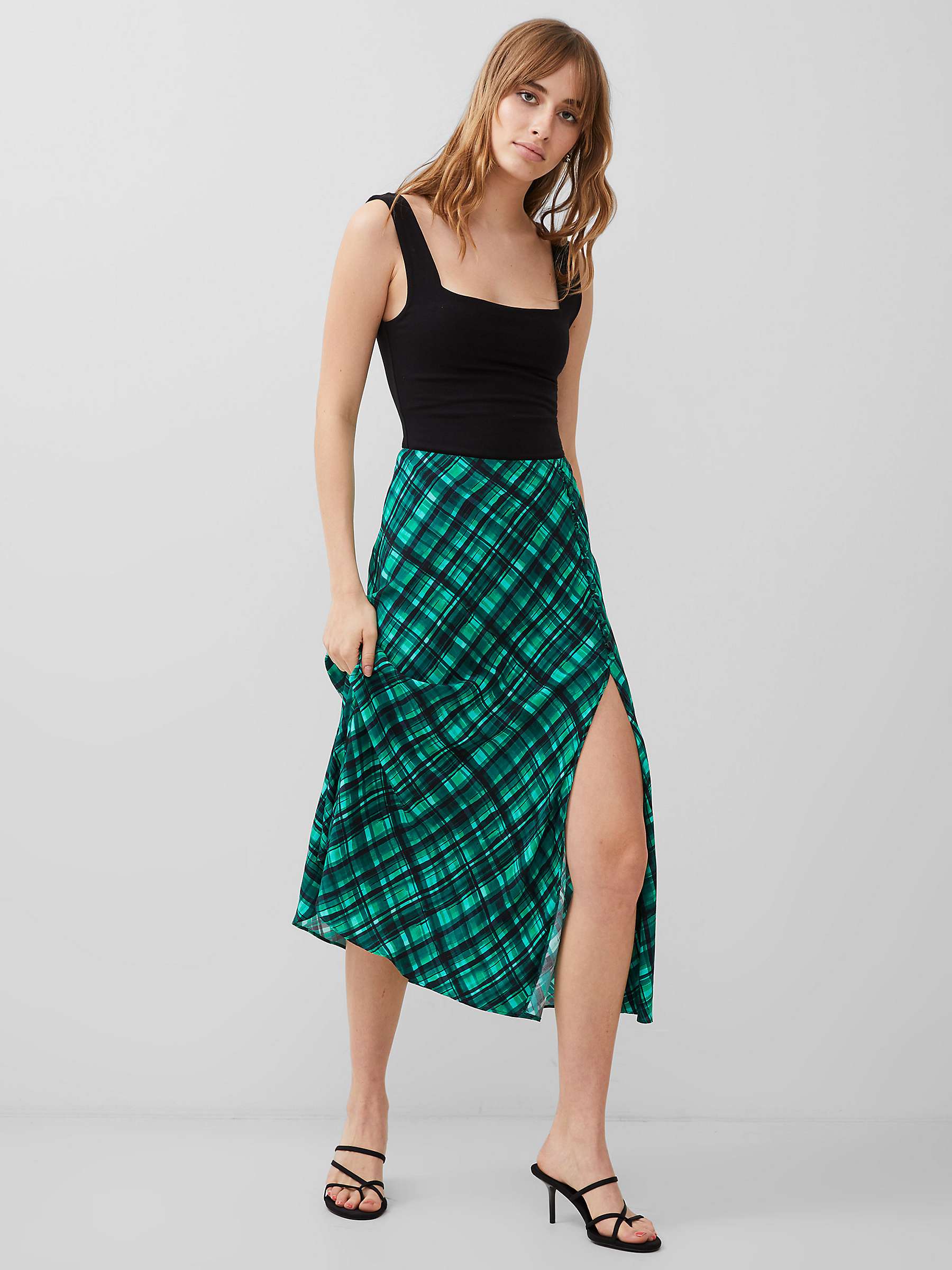 Buy French Connection Dani Delphine Check Midi Skirt, Jelly Bean/Forest Online at johnlewis.com
