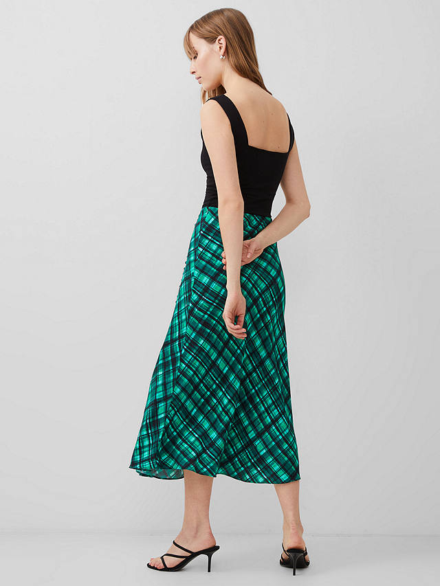 French Connection Dani Delphine Check Midi Skirt, Jelly Bean/Forest
