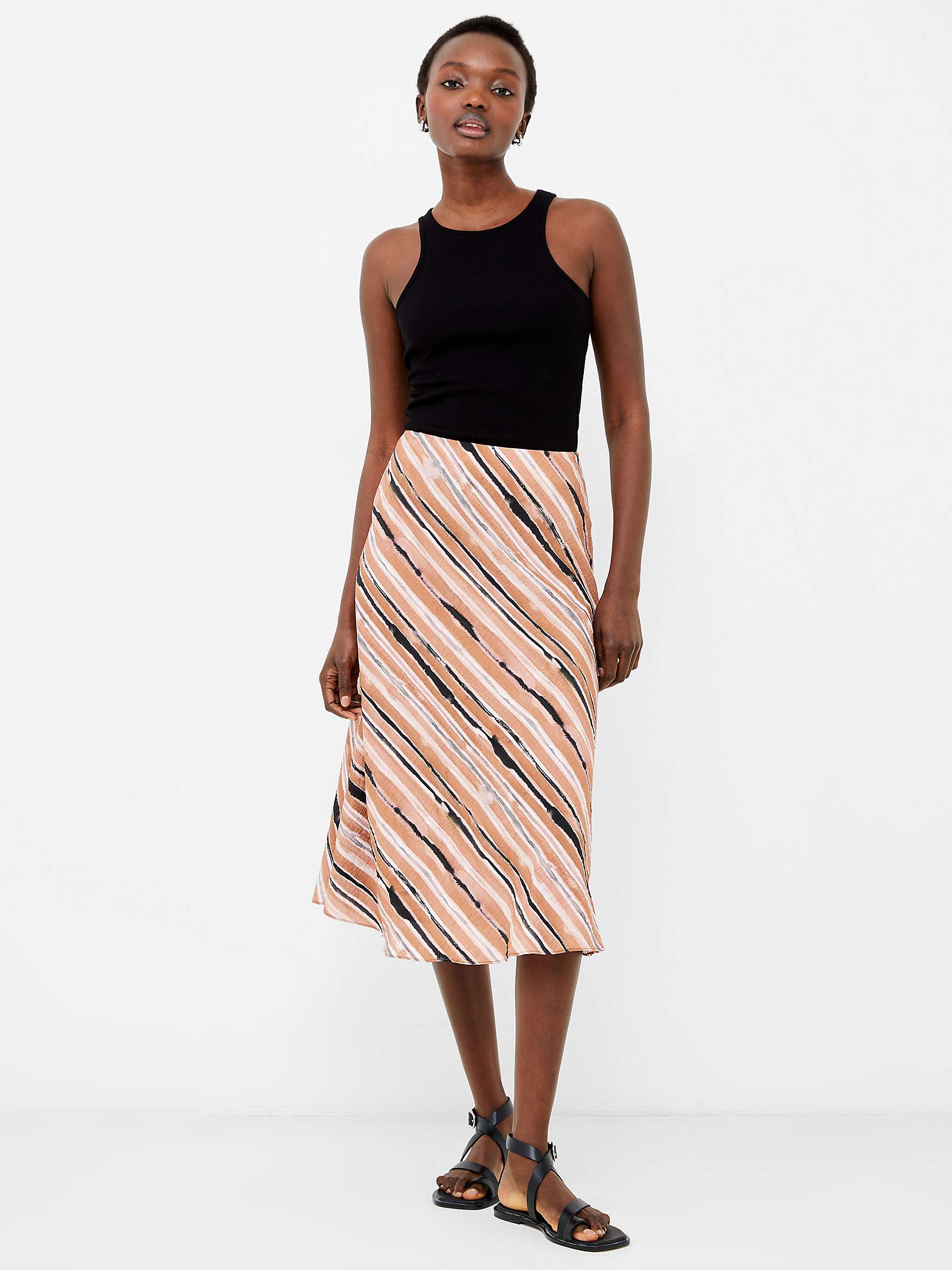 Buy French Connection Gaia Flavia Textured Stripe Midi Skirt, Mocha Mousse Online at johnlewis.com