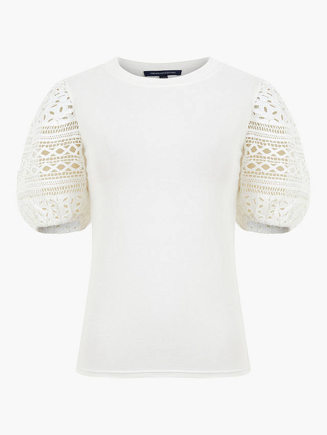 French Connection Rosana Anges Embroidered Sleeve T-Shirt, Linen White         