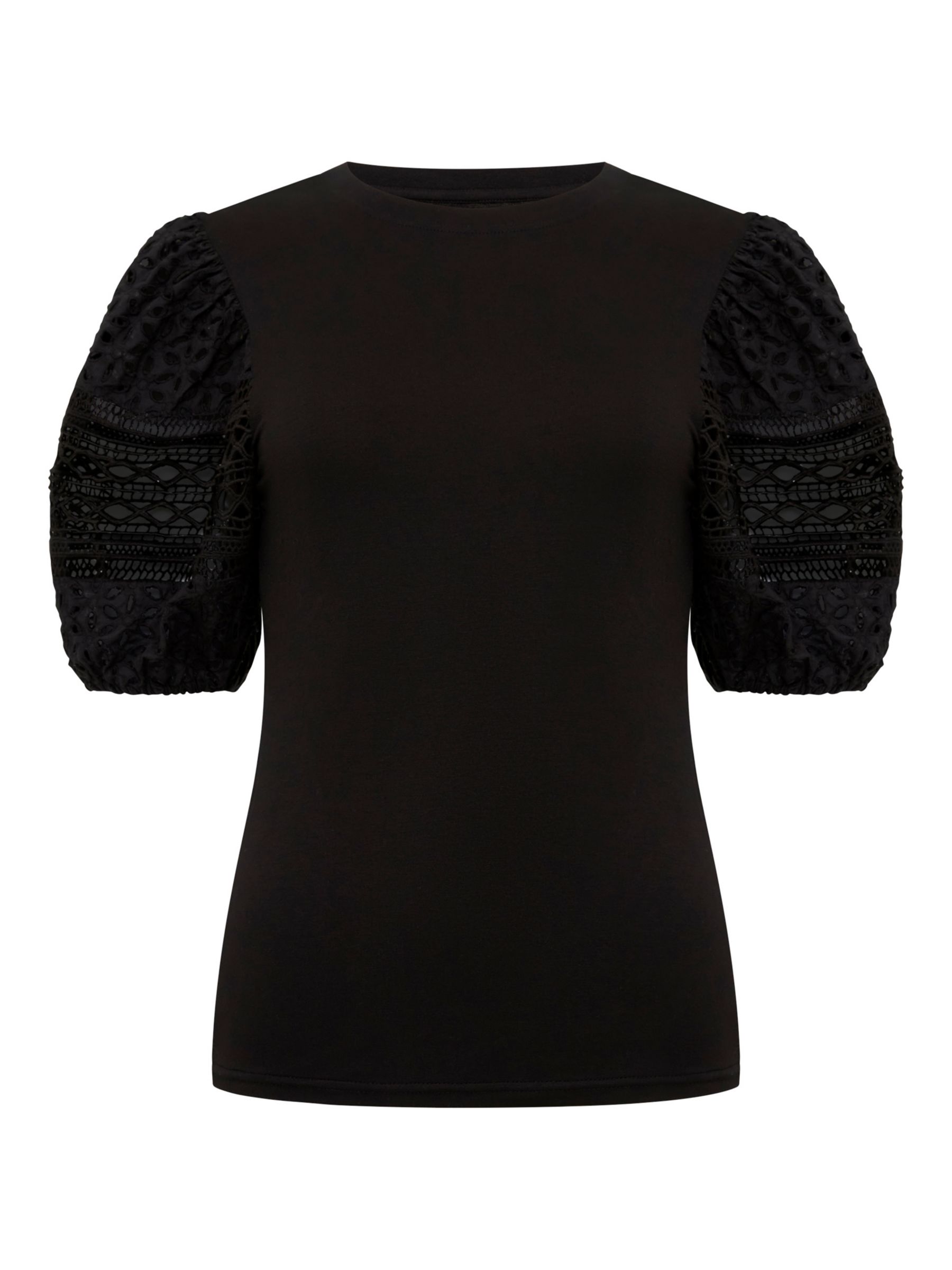 French Connection Rosana Anges Embroidered Sleeve T-Shirt, Blackout, M