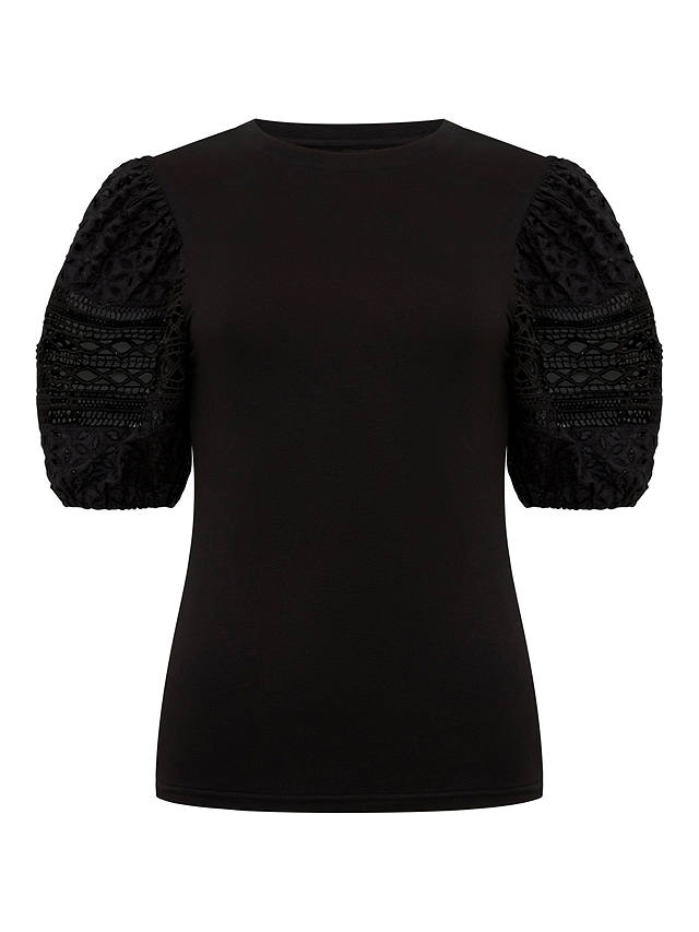 French Connection Rosana Anges Embroidered Sleeve T-Shirt, Blackout            