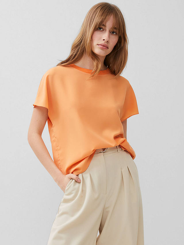 French Connection Light Crepe Crew Neck Top, Melon               