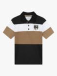 BOSS Kids' Logo Block Stripe Short Sleeve Polo Shirt, Black/Multi